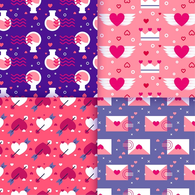 Collezione di pattern di San Valentino design piatto