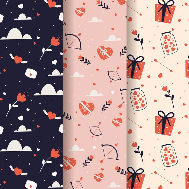 Collezione di pattern di San Valentino disegnati a mano