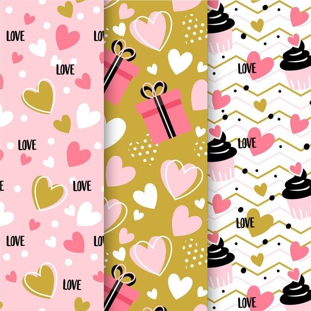 Collezione di pattern di san valentino piatto