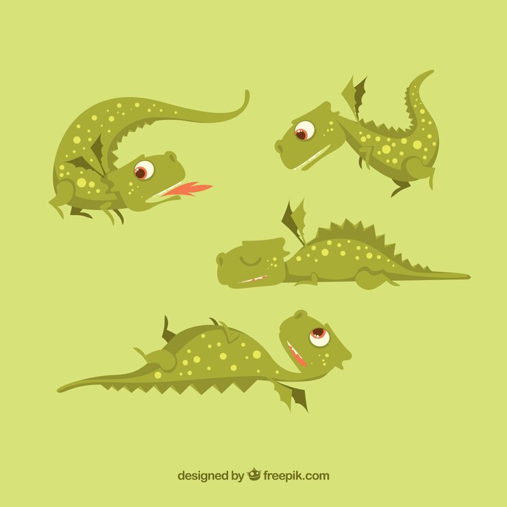 Vettore gratuito collezione di personaggi baby dragon con design piatto