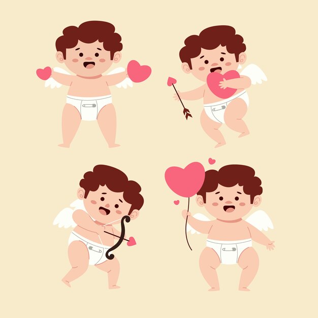 Collezione di personaggi cupido di san valentino piatto