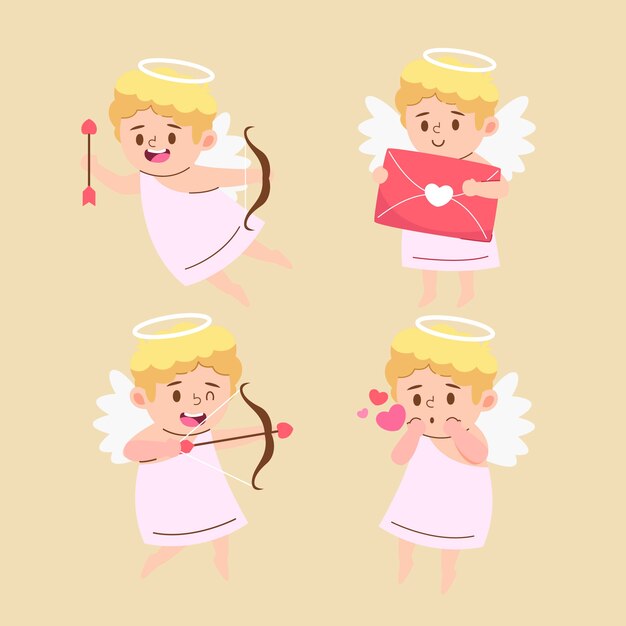 Collezione di personaggi cupido di san valentino piatto