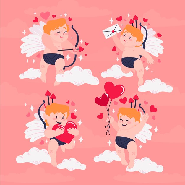 Collezione di personaggi cupido di san valentino piatto