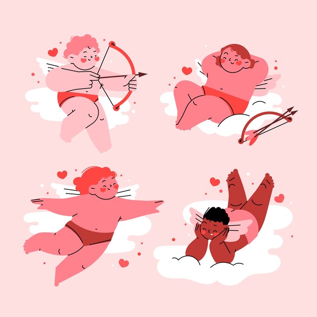 Collezione di personaggi cupido di san valentino piatto