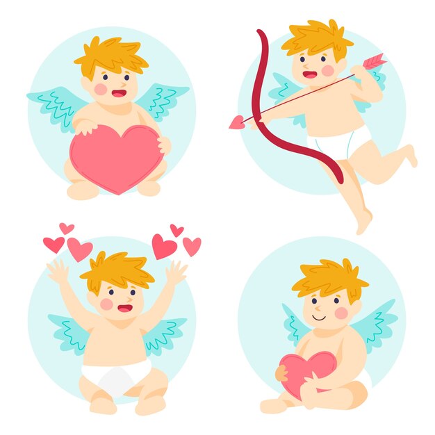 Collezione di personaggi Cupido disegnati a mano