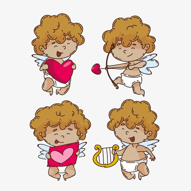 Collezione di personaggi Cupido disegnati a mano