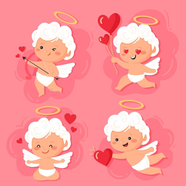 Collezione di personaggi Cupido disegnati a mano