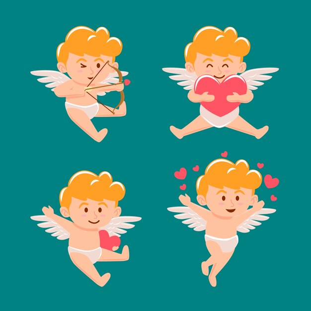 Collezione di personaggi Cupido in design piatto