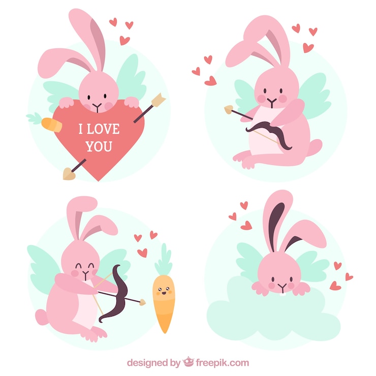 Vettore gratuito collezione di personaggi cupido piatto