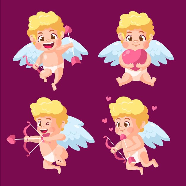 Collezione di personaggi dei cartoni animati cupido