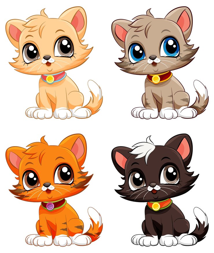 Vettore gratuito collezione di personaggi dei cartoni animati di gatti adorabili