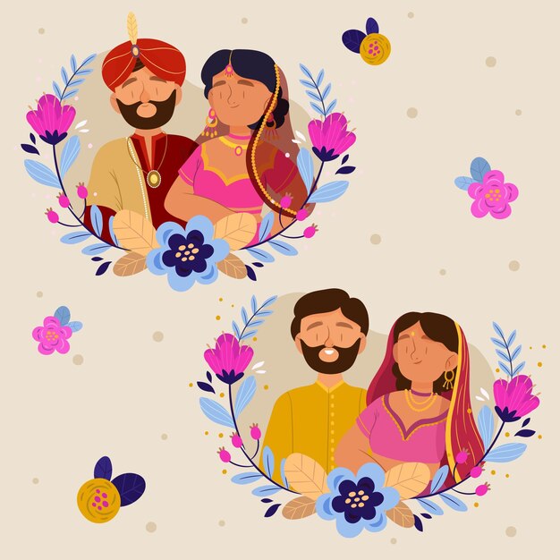 Collezione di personaggi del matrimonio indiano