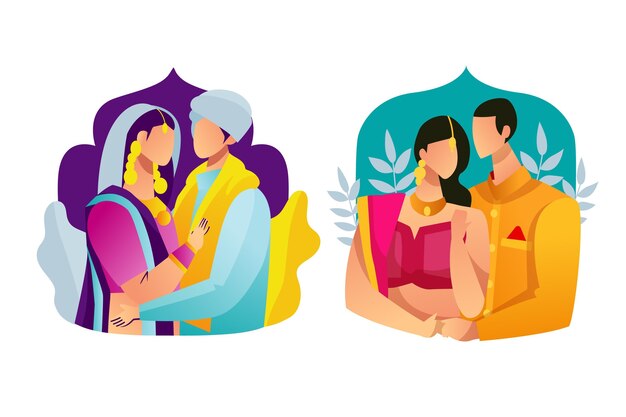 Collezione di personaggi del matrimonio indiano