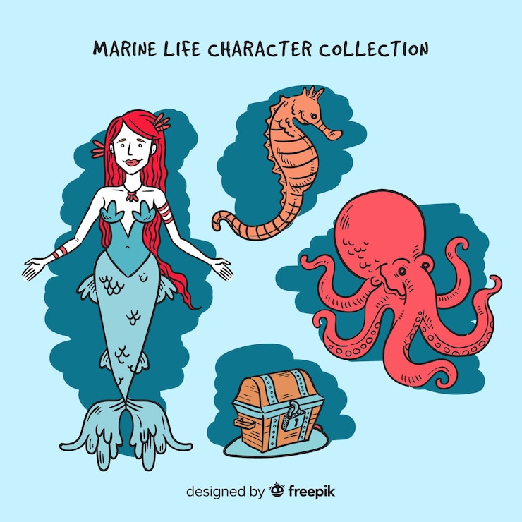 Vettore gratuito collezione di personaggi della vita marina