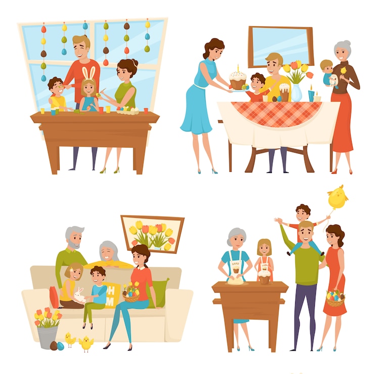Vettore gratuito collezione di personaggi delle vacanze di pasqua