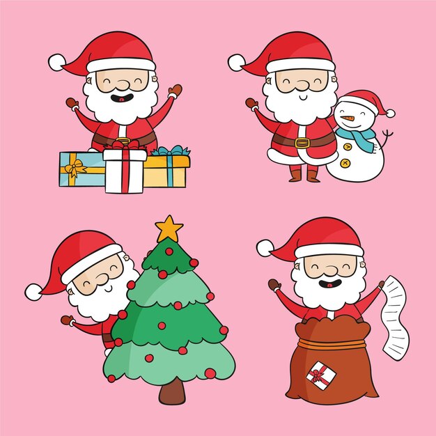 Collezione di personaggi di Babbo Natale disegnati a mano
