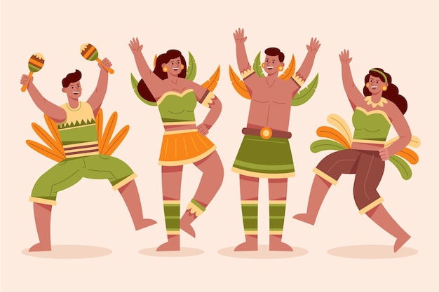 Collezione di personaggi di carnevale brasiliano piatto