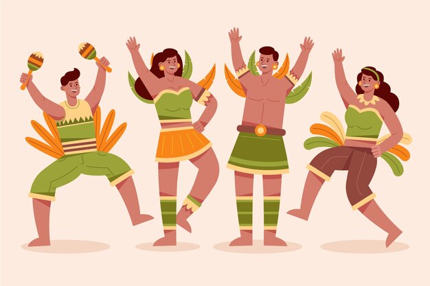 Collezione di personaggi di carnevale brasiliano piatto