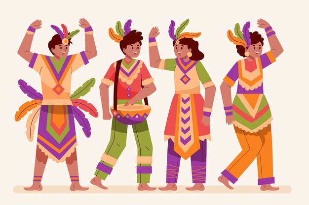 Collezione di personaggi di carnevale brasiliano piatto