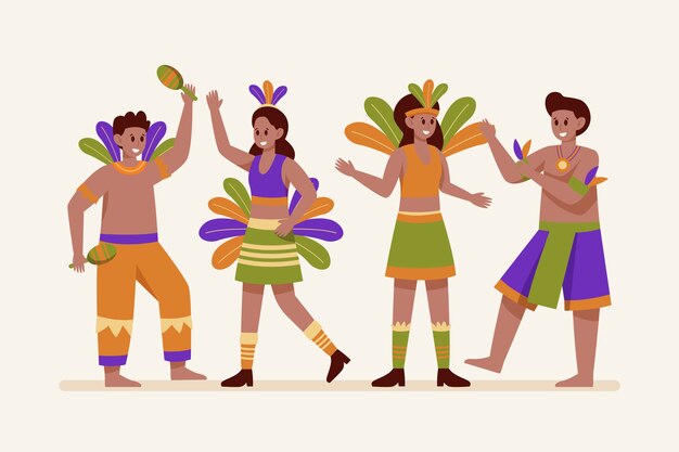 Collezione di personaggi di carnevale brasiliano piatto