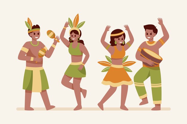 Collezione di personaggi di carnevale brasiliano piatto