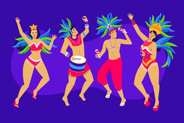 Collezione di personaggi di carnevale brasiliano piatto