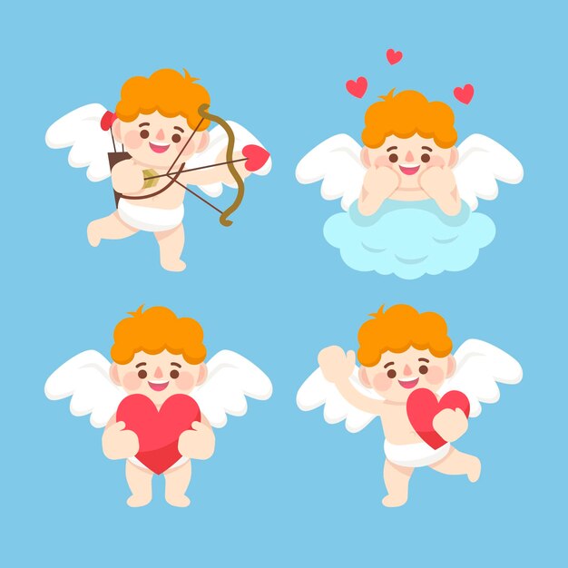 Collezione di personaggi di design piatto Cupido