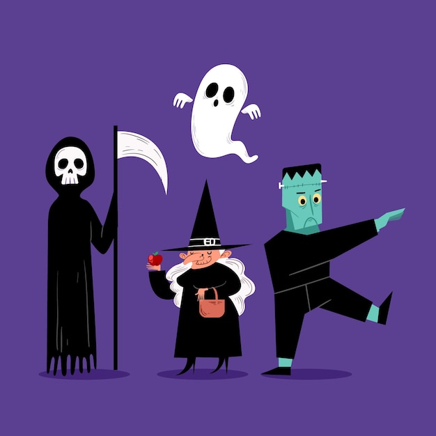 Collezione di personaggi di halloween design piatto