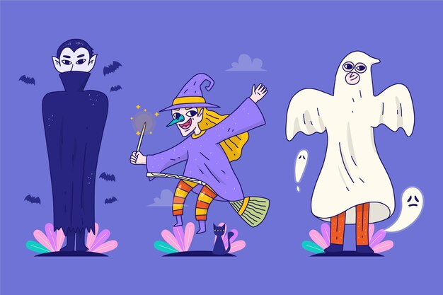 Collezione di personaggi di halloween disegnati a mano