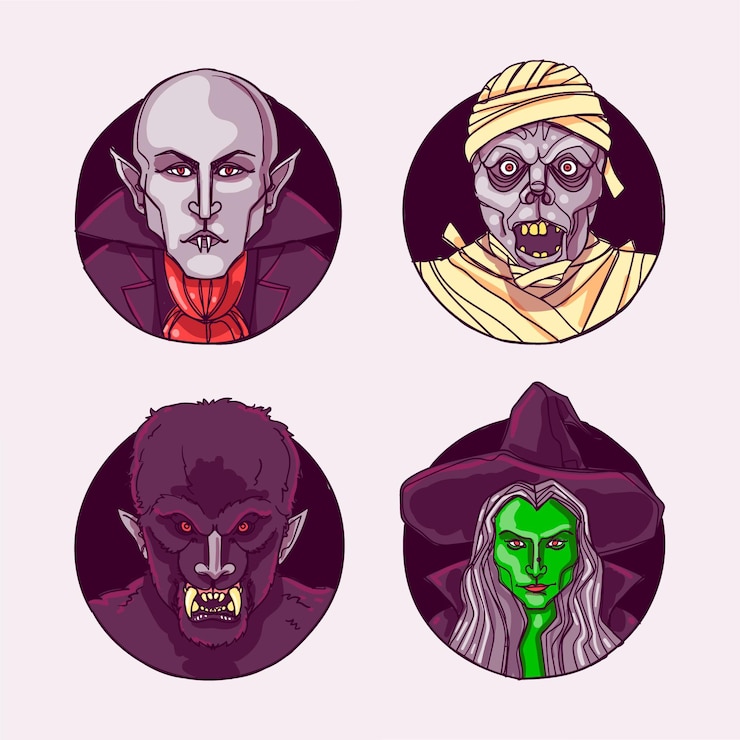 Vettore gratuito collezione di personaggi di halloween disegnati a mano