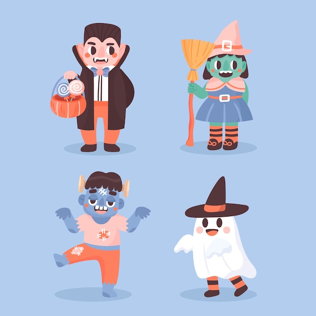 Collezione di personaggi di halloween piatta