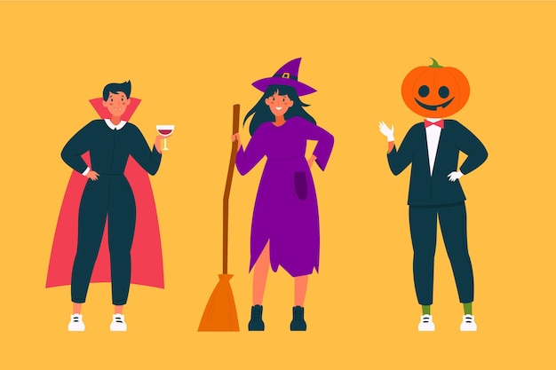 Collezione di personaggi di halloween piatti disegnati a mano
