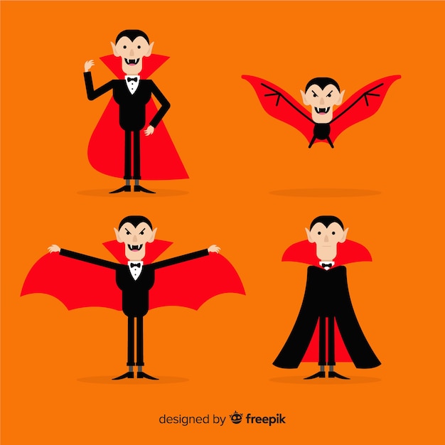 Collezione di personaggi di halloween vampiro colorato con design piatto