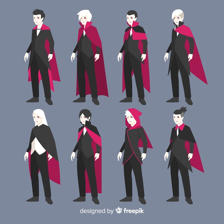 Vettore gratuito collezione di personaggi di halloween vampiro in diverse posizioni