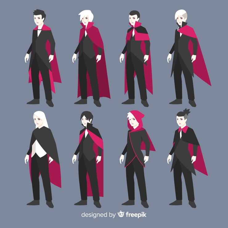 Vettore gratuito collezione di personaggi di halloween vampiro in diverse posizioni