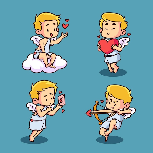 Collezione di personaggi disegnati cupido