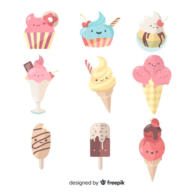 Collezione di personaggi estivi in stile Kawaii