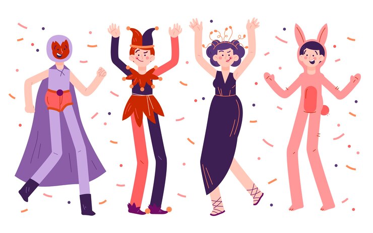 Vettore gratuito collezione di personaggi felici di carnevale disegnato a mano