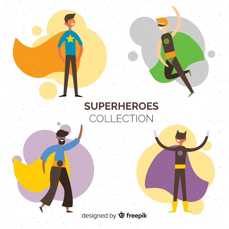 Vettore gratuito collezione di personaggi moderni supereroi con design piatto