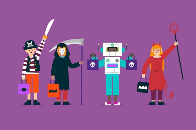Collezione di personaggi per bambini in costume di Halloween