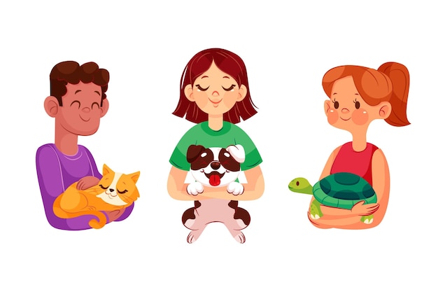 Collezione di persone disegnate a mano con animali