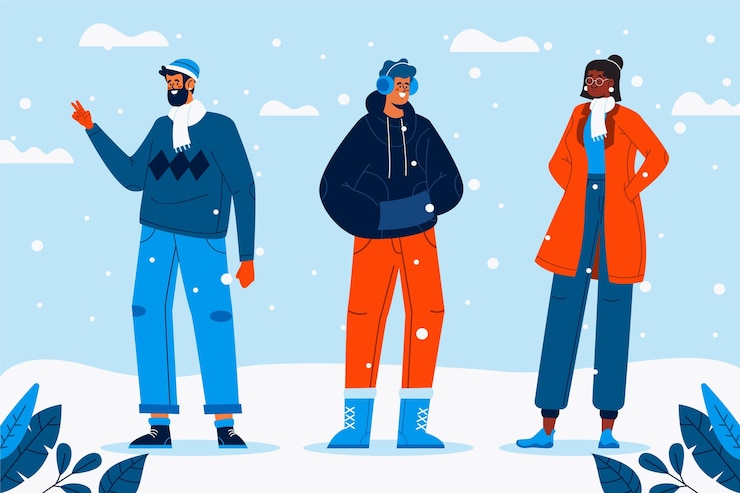 Vettore gratuito collezione di persone invernali piatte disegnate a mano