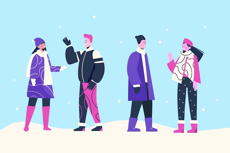 Vettore gratuito collezione di persone invernali piatte disegnate a mano