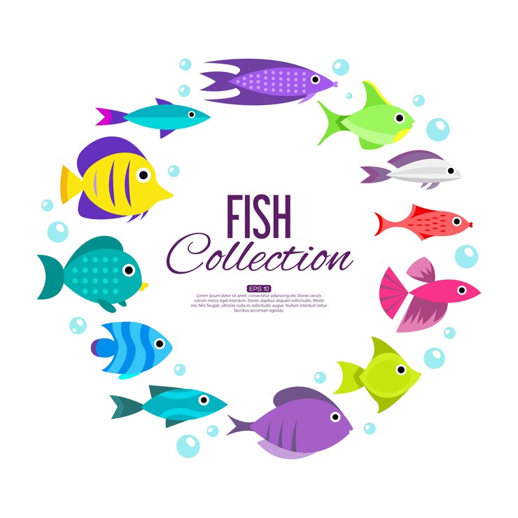 Vettore gratuito collezione di pesci stile cartone animato illustrazione di diversi pesci