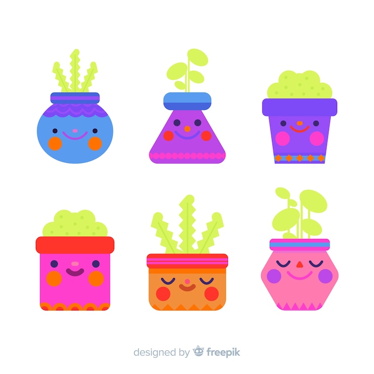 Vettore gratuito collezione di piante kawaii piatte