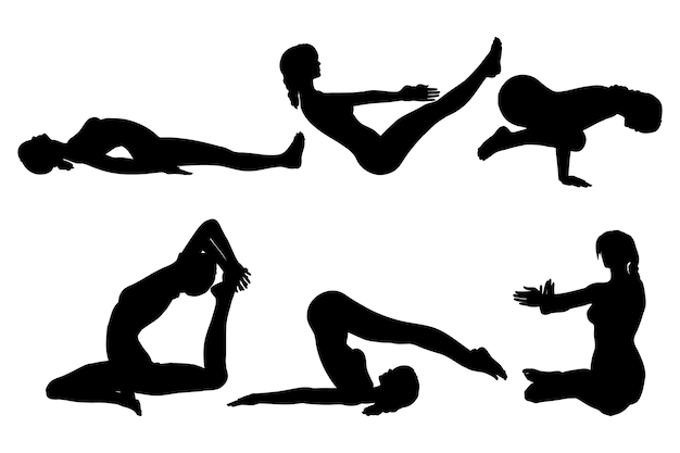 Collezione di pose yoga piatte per la giornata internazionale dello yoga