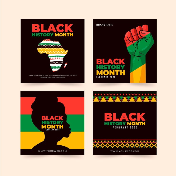 Vettore gratuito collezione di post di instagram del mese di storia nera piatta disegnata a mano