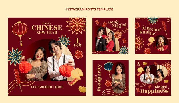 Collezione di post di instagram di capodanno cinese disegnata a mano