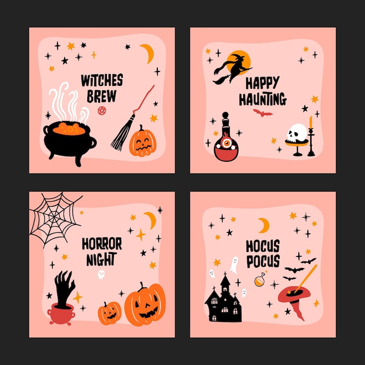 Vettore gratuito collezione di post di instagram di halloween disegnata a mano