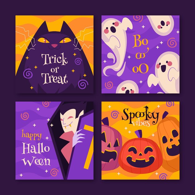 Collezione di post di instagram di halloween piatto